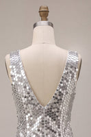 Load image into Gallery viewer, Sparkly Silve Sequin V-Neck A Line Short Cocktail Dress