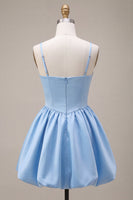 Load image into Gallery viewer, Sky Blue Satin A Line Short Corset Cocktail Dress with Bow