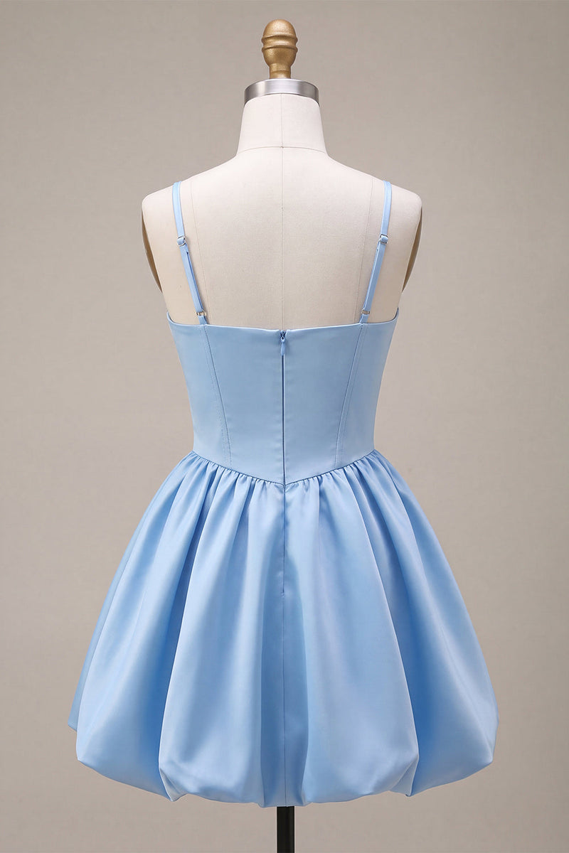 Load image into Gallery viewer, Sky Blue Satin A Line Short Corset Cocktail Dress with Bow