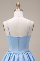 Load image into Gallery viewer, Sky Blue Satin A Line Short Corset Cocktail Dress with Bow