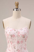 Load image into Gallery viewer, White Pink Flower Strapless Short Corset Cocktail Dress with Ruffles