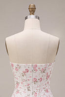 Load image into Gallery viewer, White Pink Flower Strapless Short Corset Cocktail Dress with Ruffles