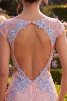 Load image into Gallery viewer, Sparkly Pink Appliqued Tight Short Sequin Cocktail Dress with Sleeves