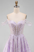 Load image into Gallery viewer, Sparkly Lilac Corset Off the Shoulder Sequins Short Cocktail Dress
