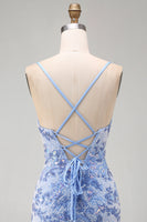 Load image into Gallery viewer, Sparkly Tight Blue Beaded Spaghetti Straps Short Cocktail Dress