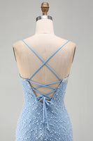 Load image into Gallery viewer, Sparkly Blue V-Neck Tight Short Cocktail Dress with Pearls