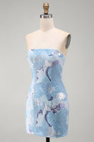 Load image into Gallery viewer, Sparkly Blue Beaded Tight Strapless Sequins Short Cocktail Dress