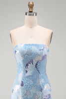 Load image into Gallery viewer, Sparkly Blue Beaded Tight Strapless Sequins Short Cocktail Dress