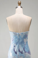 Load image into Gallery viewer, Sparkly Blue Beaded Tight Strapless Sequins Short Cocktail Dress