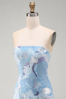 Load image into Gallery viewer, Sparkly Blue Beaded Tight Strapless Sequins Short Cocktail Dress