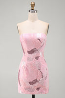 Load image into Gallery viewer, Sparkly Pink Tight Strapless Beaded Short Cocktail Dress