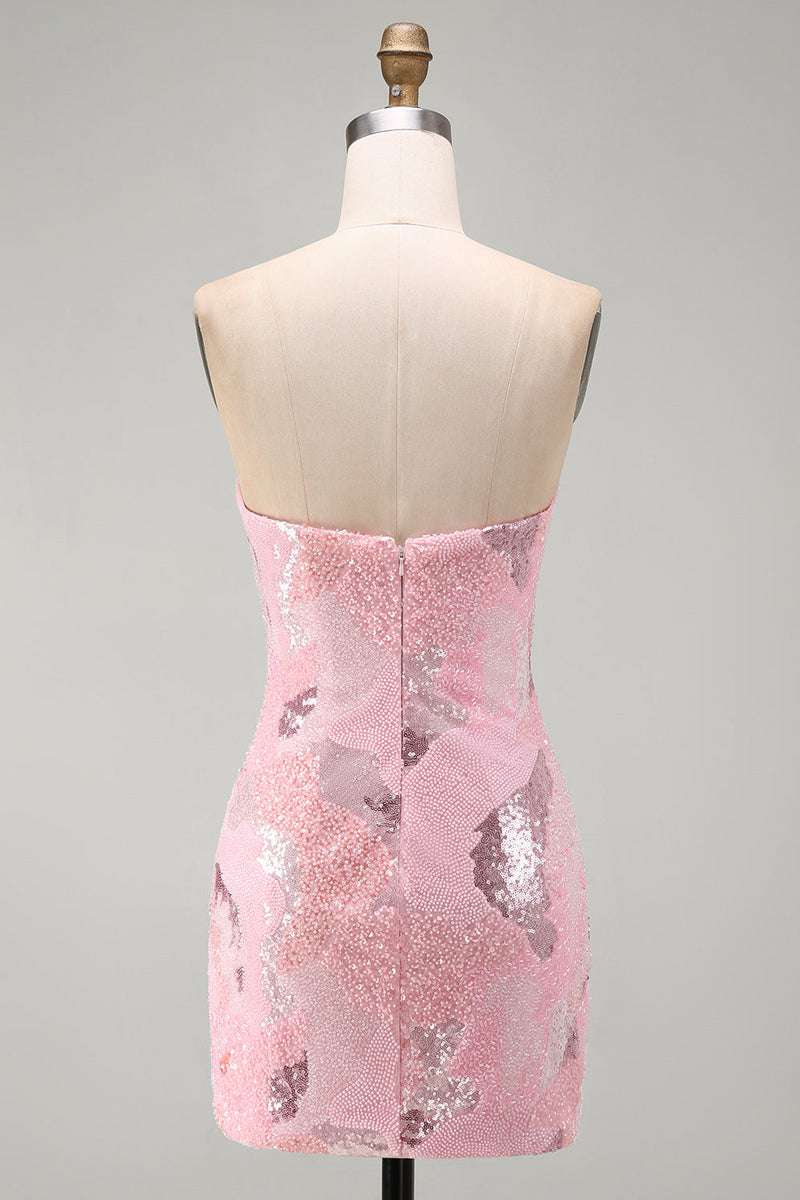 Load image into Gallery viewer, Sparkly Pink Tight Strapless Beaded Short Cocktail Dress