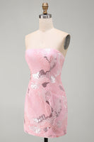 Load image into Gallery viewer, Sparkly Pink Tight Strapless Beaded Short Cocktail Dress
