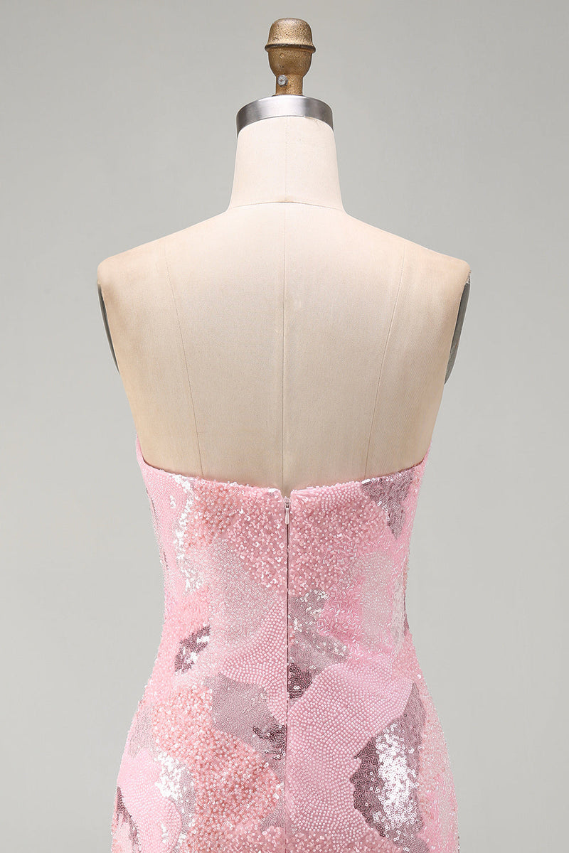 Load image into Gallery viewer, Sparkly Pink Tight Strapless Beaded Short Cocktail Dress