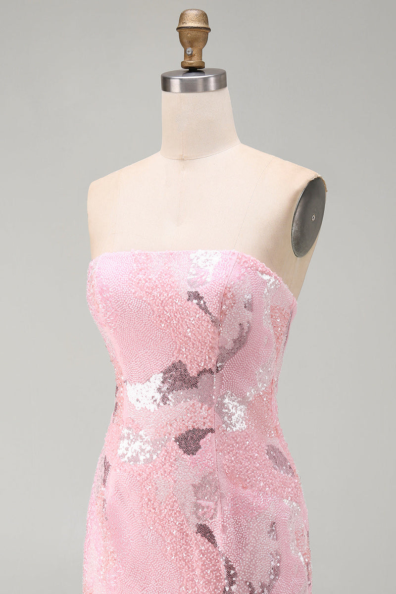Load image into Gallery viewer, Sparkly Pink Tight Strapless Beaded Short Cocktail Dress