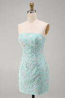 Load image into Gallery viewer, Sparkly Mint Floral Strapless Beaded Tight Short Cocktail Dress