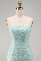 Load image into Gallery viewer, Sparkly Mint Floral Strapless Beaded Tight Short Cocktail Dress