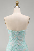 Load image into Gallery viewer, Sparkly Mint Floral Strapless Beaded Tight Short Cocktail Dress