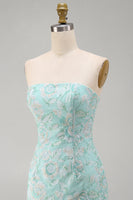 Load image into Gallery viewer, Sparkly Mint Floral Strapless Beaded Tight Short Cocktail Dress