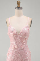 Load image into Gallery viewer, Sparkly Pink Beaded Tight V-Neck Short Cocktail Dress with 3D Flower