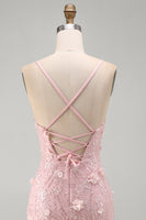 Load image into Gallery viewer, Sparkly Pink Beaded Tight V-Neck Short Cocktail Dress with 3D Flower