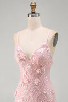 Load image into Gallery viewer, Sparkly Pink Beaded Tight V-Neck Short Cocktail Dress with 3D Flower