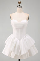 Load image into Gallery viewer, White Corset Sweetheart A Line Tiered Short Cocktail Dress