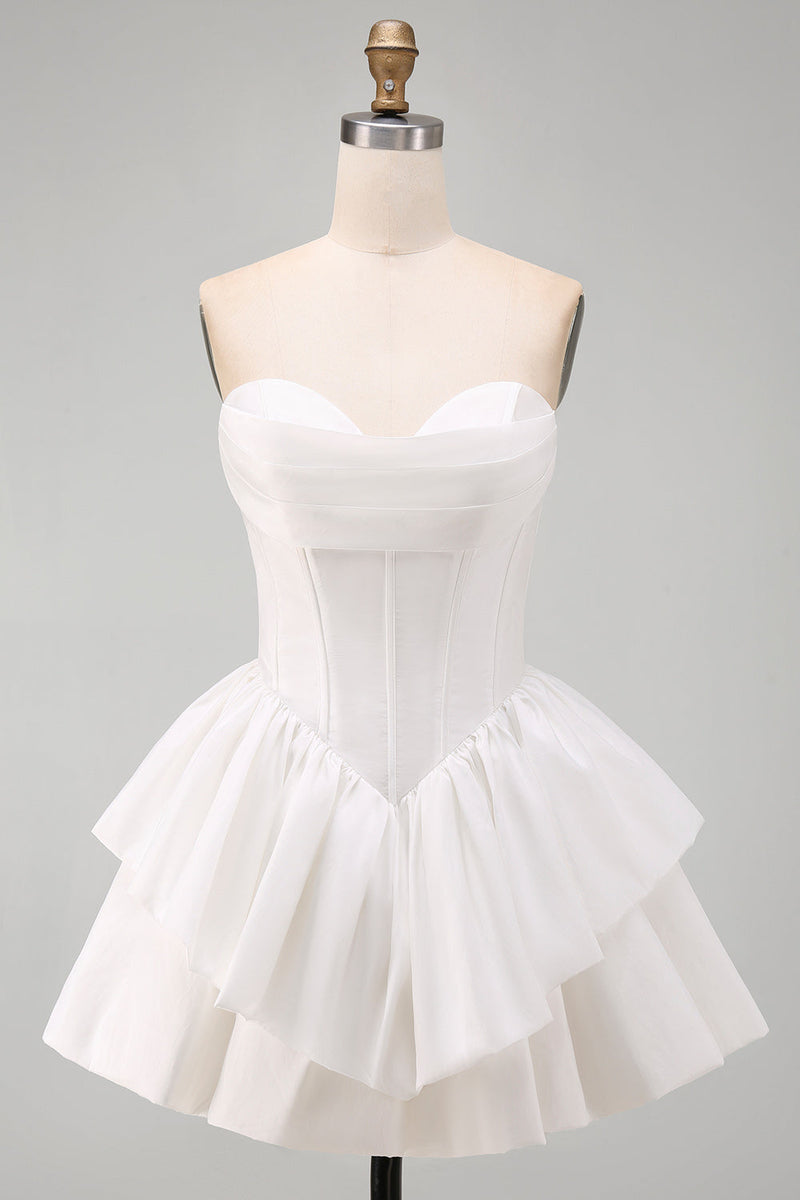 Load image into Gallery viewer, White Corset Sweetheart A Line Tiered Short Cocktail Dress