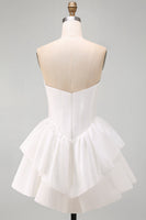 Load image into Gallery viewer, White Corset Sweetheart A Line Tiered Short Cocktail Dress