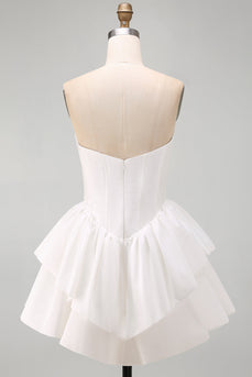 White Corset Sweetheart A Line Tiered Short Cocktail Dress