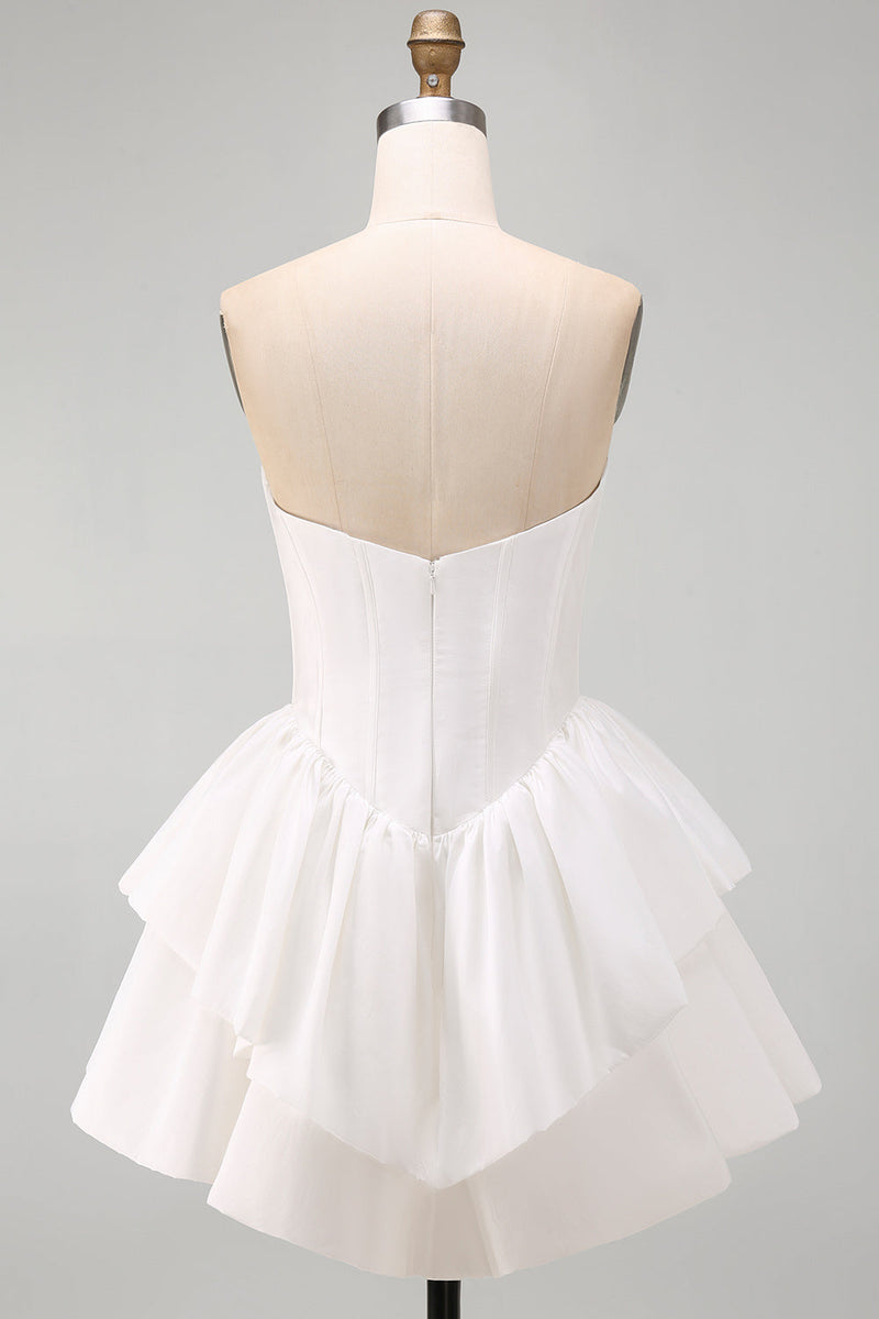 Load image into Gallery viewer, White Corset Sweetheart A Line Tiered Short Cocktail Dress