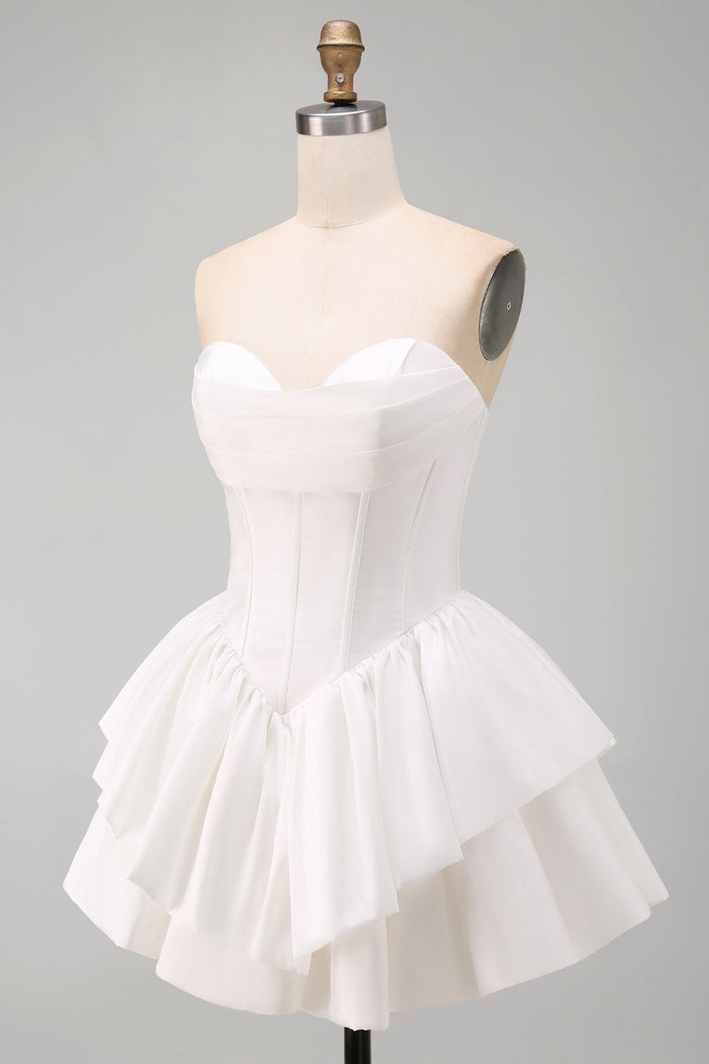 Load image into Gallery viewer, White Corset Sweetheart A Line Tiered Short Cocktail Dress