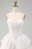 Load image into Gallery viewer, White Corset Sweetheart A Line Tiered Short Cocktail Dress