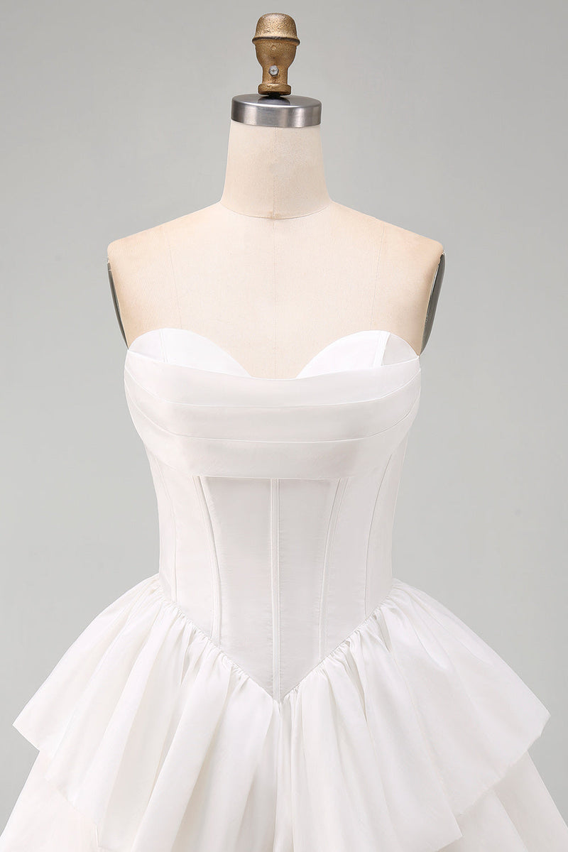 Load image into Gallery viewer, White Corset Sweetheart A Line Tiered Short Cocktail Dress