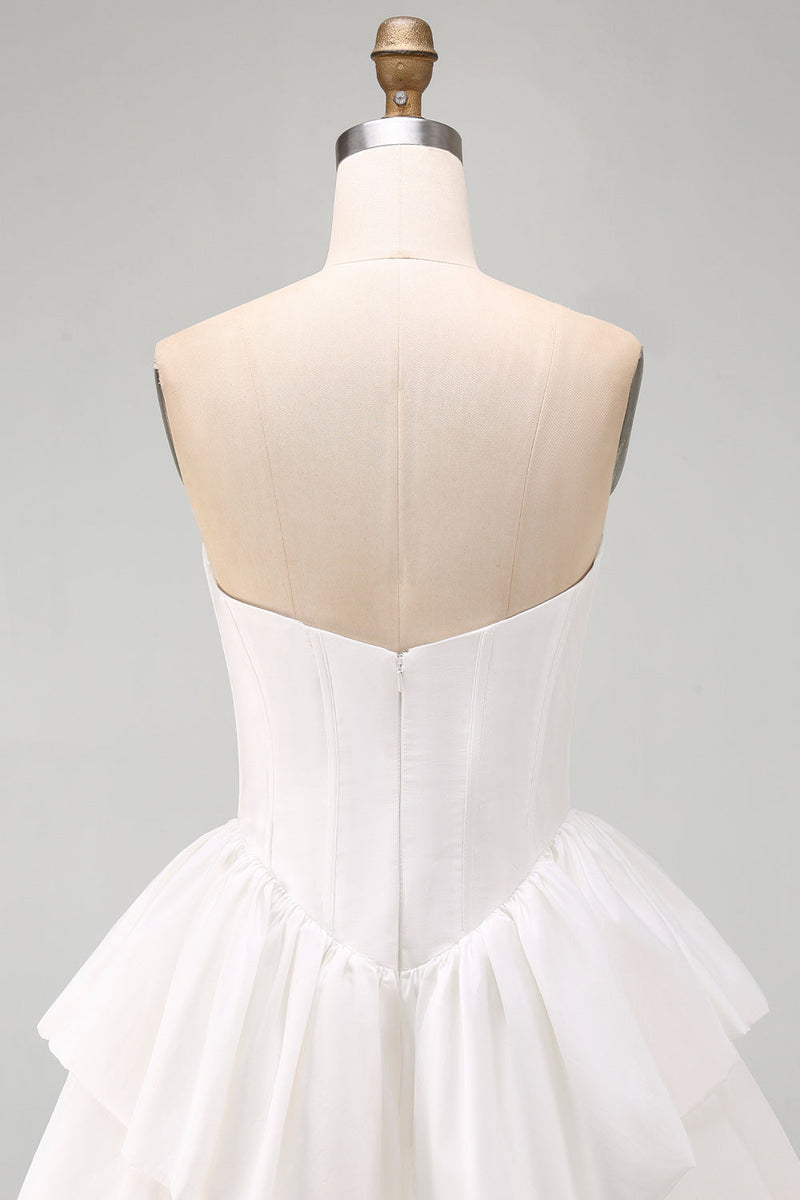 Load image into Gallery viewer, White Corset Sweetheart A Line Tiered Short Cocktail Dress