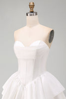 Load image into Gallery viewer, White Corset Sweetheart A Line Tiered Short Cocktail Dress