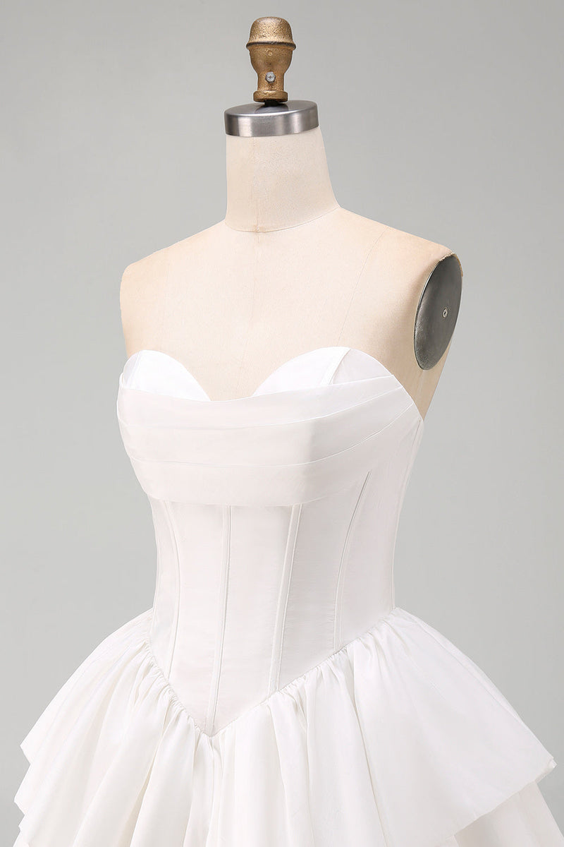Load image into Gallery viewer, White Corset Sweetheart A Line Tiered Short Cocktail Dress