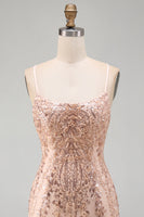 Load image into Gallery viewer, Sparkly Champagne Tight Scoop Neck Sequins Short Cocktail Dress