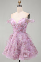 Load image into Gallery viewer, Lilac A-Line Floral Ruched Short Cocktail Dress with Ruffles