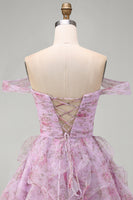 Load image into Gallery viewer, Lilac A-Line Floral Ruched Short Cocktail Dress with Ruffles