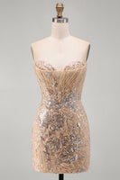 Load image into Gallery viewer, Sparkly Corset Champagne Tight Sequins Floral Short Cocktail Dress