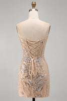 Load image into Gallery viewer, Sparkly Corset Champagne Tight Sequins Floral Short Cocktail Dress