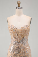 Load image into Gallery viewer, Sparkly Corset Champagne Tight Sequins Floral Short Cocktail Dress