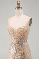 Load image into Gallery viewer, Sparkly Corset Champagne Tight Sequins Floral Short Cocktail Dress