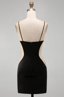 Load image into Gallery viewer, Sparkly Black Cut Out Tight Spaghetti Straps Short Cocktail Dress with Rhinestone