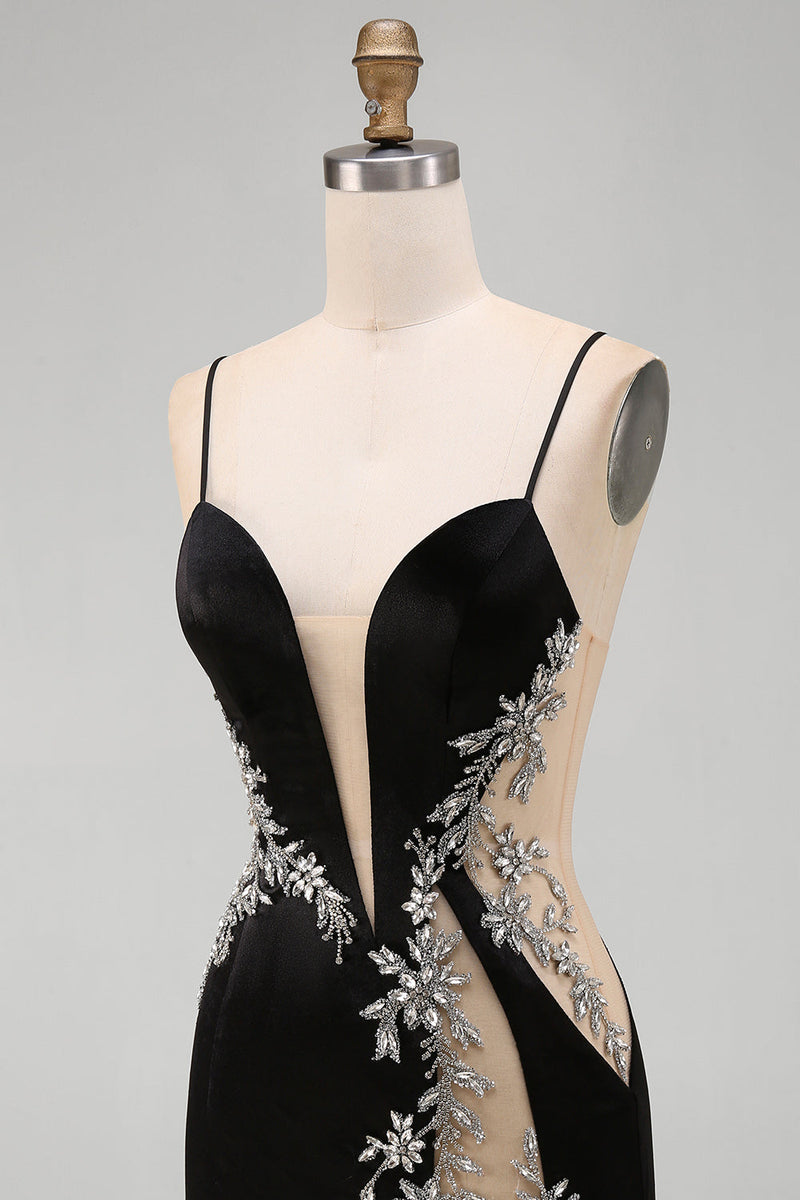 Load image into Gallery viewer, Sparkly Black Cut Out Tight Spaghetti Straps Short Cocktail Dress with Rhinestone
