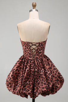 Kahki Leopard Sweetheart Corset Bubble A Line Short Cocktail Dress