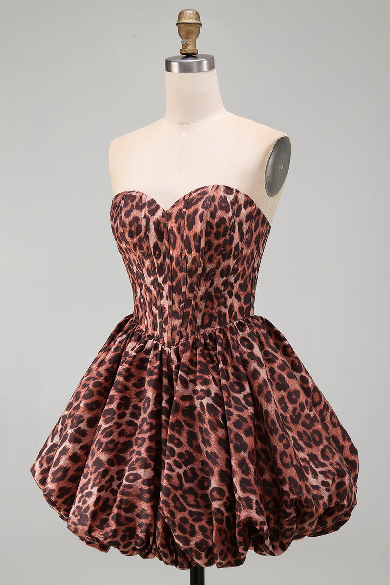 Load image into Gallery viewer, Kahki Leopard Sweetheart Corset Bubble A Line Short Cocktail Dress