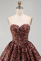 Load image into Gallery viewer, Kahki Leopard Sweetheart Corset Bubble A Line Short Cocktail Dress