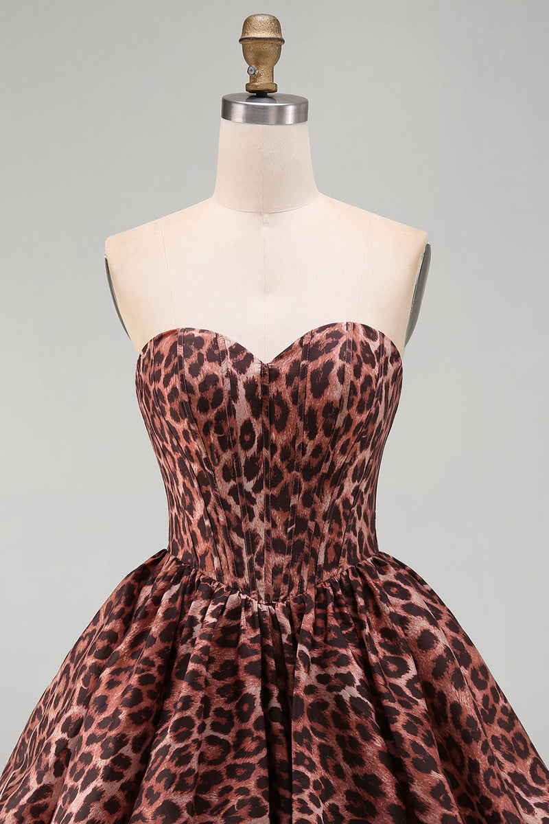 Load image into Gallery viewer, Kahki Leopard Sweetheart Corset Bubble A Line Short Cocktail Dress